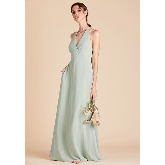 NWT Birdy Grey Moni Convertible Maxi Dress Halter V-Neck Low Back Chiffon Sage S - Picture 2 of 5